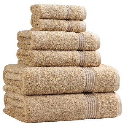 Superior Juego de Toallas de baño de algodón Egipcio, 6 Piezas, Surtido para hogar, apartamento, Airbnb, Invitados, Manos, baño, absorbentes, Secado rápido, Color Tostado