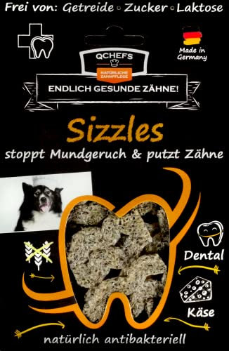QCHEFS 1X Sizzles: Hunde Zahnpflege antibakteriell gegen Mundgeruch und Zähne geputzt- als getreidefreie-hypoallergene Leckerlis nach dem Hundefutter-perfekt