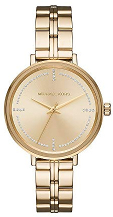 Michael Kors Damenuhr Bridgette, Dreizeiger Uhrwerk, 38mm Gold Edelstahlgehäuse mit Edelstahlarmband, MK3792
