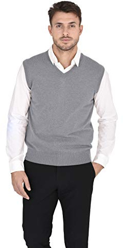 Cashmeren Men's Basic V-Neck Sweater Vest 100% Pure Cashmere Sleeveless Gilet Pullover (Pale Charcoal, Large)