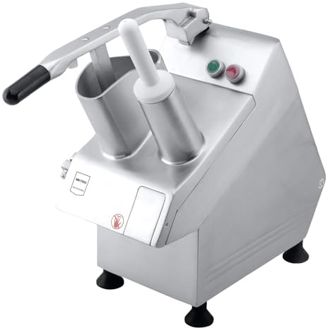 METRO Professional Gemüseschneider GVC1001, Aluminium/Edelstahl, elektrisch mit 550W, 230V und 290 U/min, silber, incl. 2 Einfüllöffnungen und 5 Standard Edelstahlklingen, ideal für Gemüse