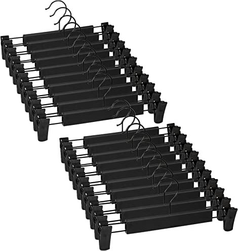 Lamitocs Set di 20 Grucce, con 2 clip antiscivolo e regolabili, girevole a 360 gradi con gancio Grucce per Pantaloni, per Gonne, Calze, Camicie (Nero)