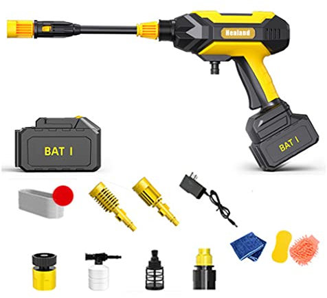QAZNHODDS Idropulitrice Portatile, Idropulitrice a Batteria 24V 35bar 3.5L/min Lancia idropulitrice Multifunzione,Tubo da 5m, Ideale per Auto Casa Giardino,48vf