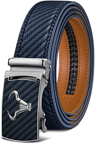 KEMISANT Gürtel Herren, Ratsche Gürtel Automatikschließe Ledergürtel für Herren Business Anzug,Breit 35mm Gürtel,Größe Angepasst(Navy Blau-105cm/28-34 taille verstellbar)