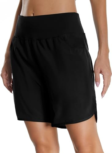 Mesing Sporthose Damen Kurz Laufshorts High Waist Laufhose Wanderhose Kurze Hose Sommer Atmungsaktiv Radlerhose Tennis Sport Shorts DK3093W-Black-2XL