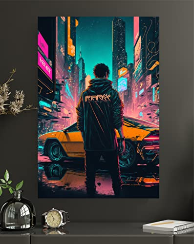 Premium Metallposter/Wandbild aus Aluminiumverbund im Cyberpunk style modern Abstrakte Kunst Wanddekoration Design (Cyberpunkt Style 02, M - 45x30cm Aluverbund)