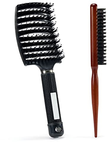 ChouchouFille Brosse à Cheveux, Brosse à Poil de Sanglier, Professionnelle Incurvée Ventilée pour Coiffeur Outils de Coiffure à Séchage Rapide Brosses de Massage Démêlantes à Séchage Rapide, 2 Brosse