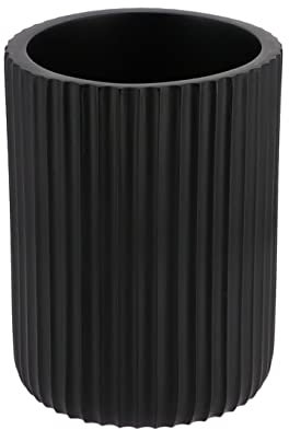 TENDANCE Gobelet et Porte Brosse à Dents en résine striée Noir Mat