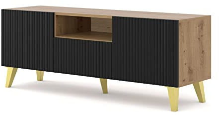 Homlando TV Schrank Ravenna B 150 cm 2D1S auf Metallbeinen - Moderner TV-Stand, TV Board – Sideboard für das Schlafzimmer oder Wohnzimmer - Artisan Eiche/Schwarz Matt