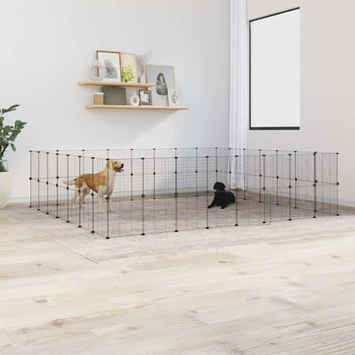PRISSENT 60-TLG. Haustierkäfig mit Tür 35x35 cm Stahl Kaninchenkäfig Innen Kaninchenstall Innen Käfig für Haustiere Kaninchenzaun Kaninchengehege Innen Haustier Laufstall Kaninchen Haus Groß Schwarz