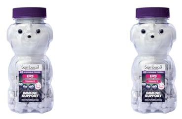 Sambucol Natural Black Elderberry Kids Chewable Teddies| Vitamin C | Immune Support Supplement | 60 Tablets (Pack of 2)