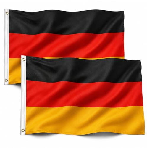 2er Set Deutschland Flagge 150x90cm - Robuste Deutschlandfahne mit Messingösen - Wetterfeste Deutschland Fanartikel für Großes Fußball-Event 2026 - Reißfeste Deutsche Flagge & Fahne