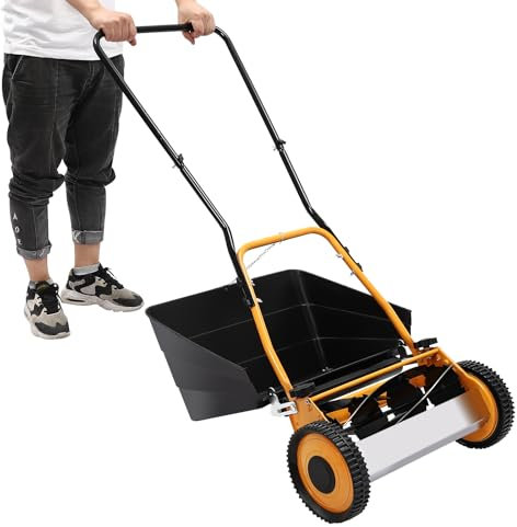 Hand Push Lawnmower 16 Manual Lawn-Mower With 40cm Cutting Width, 12-42mm Adjustable Cutting Height - Walk-Behind Lawn Mower For Small Gardens