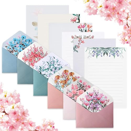 36PCS Letter Writing Paper and Envelopes, Floral Stationery Letter Writing Set for Kids Adults Fancy and Pretty Notelets Sets for Women A5 Lined Letter Writing Kit for Birthday Wedding (36)