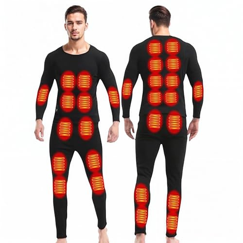 GHKWXUE Winter Men Herren Elektrische Heizung Thermal Underwear Set USB-Konstanttemperatur 28 Zonen intelligente beheizte Thermounterwäsche Geeignet für kalte Winter-Thermal Underwear zum Skifahren