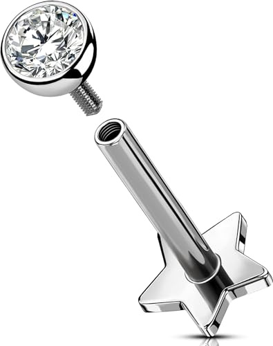OUFER Body Piercing Lippenpiercing Titan Labret Piercing Jewellery Internally Helix Earrings 16G 5/6/8/10/12mm Lip Tragus Conch Stud Clear CZ Cartilage Earrings
