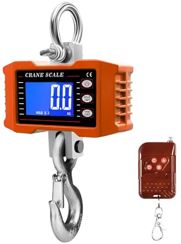 1T 1000KG Kranwaage Smart Heavy Type Kranwaage mit Luftfahrt-Aluminiumlegierung Elektronische Hängewaage Digitale Haken Hängewaage Wiederaufladbare Modelle (Orange)