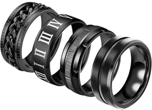 Daesar Freundschaftsringe Edelstahl, Ringe Set Herren mit Drachen Muster Zahlen und Drehbar Kette Partnerringe 8MM Männer Ringe Personalisiert Schwarz Größe 52 (16.6)