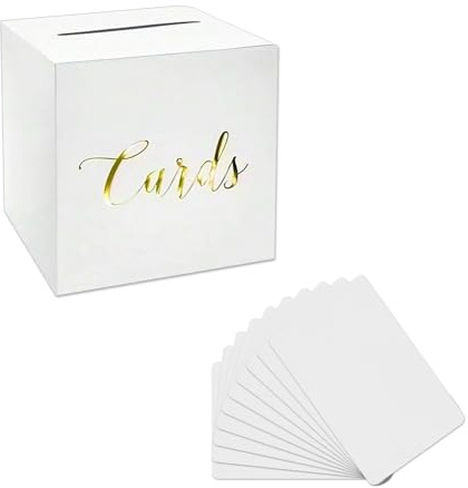 Wedding Card Box White Card Box with Gold Foil Design Gift Box Money Box with 10 Pieces Greeting Cards Wedding Card Box for Money Gifts Letter Box with Slot for Birthday Baby Shower Party Decoration
