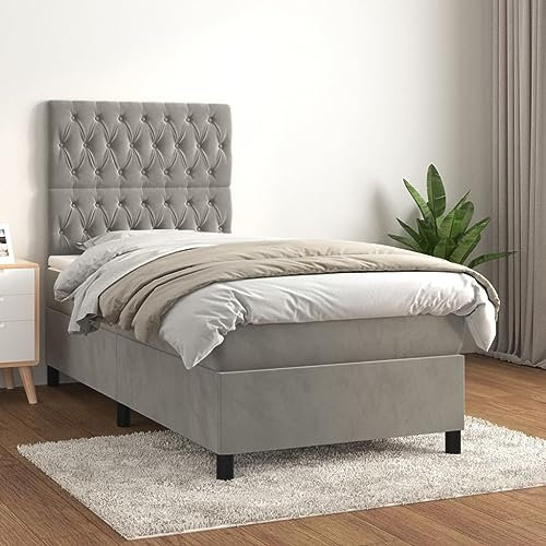 Willood Boxspringbett mit Matratze Hellgrau 90x200cm Bett Polsterbett Bettrahmen Bettgestell Lattenrost Hotelbett Schlafzimmerbett Einzelbett/Doppelbett Samt Stil5