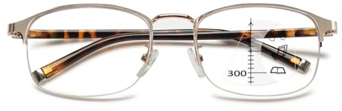ABETOS Lesebrille Progressive Multifokus Blaulichtfilter Gleitsichtbrille Metall Halbrand Lesehilfe Sehhilfe Multifokale Brille mit Sehstärke für Damen Herren