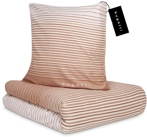 bugatti Bettwäsche 135x200 cm - 100% Baumwolle, Reißverschluss, anschmiegsam, weich & waschbar, Satinbettwäsche orange gestreift