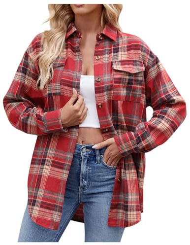 Bastwahl Hemdbluse Damen Kariert Flanell Langarm - Hemd Kariertes Baumwolle Freizeithemd Bluse Langarm Regular Fit Flanellhemden