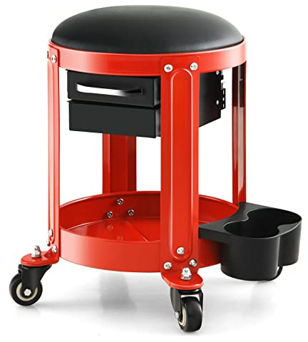 HOMFME Pneumatic Rolling Mechanic Stool, Workshop Seat Roller Toolbox