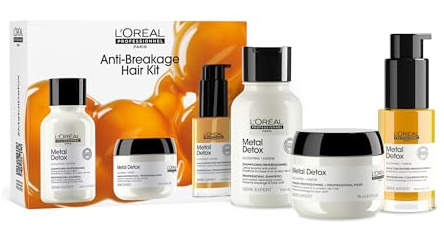 L'Oréal Professionnel Metal Detox Shampoo, Hårmask & Hårolja Upptäckt gåvoset, Förhindrar skador och färgblekning från hårt vatten, klarande schampo, hårbehandling, glans, 100 ml, 75 ml och 30 ml