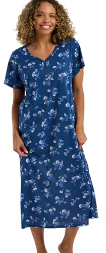 Indigo Sky Womens Birdie Long Plus Size Soft Jersey Nightdress With Buttons - Extra Coverage & Comfy Loungewear Nightie For Her, Navy, 28-30