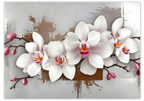 H10403M_NS1A3 Stickers muraux Motif orchidée blanche 42 x 29,70 cm