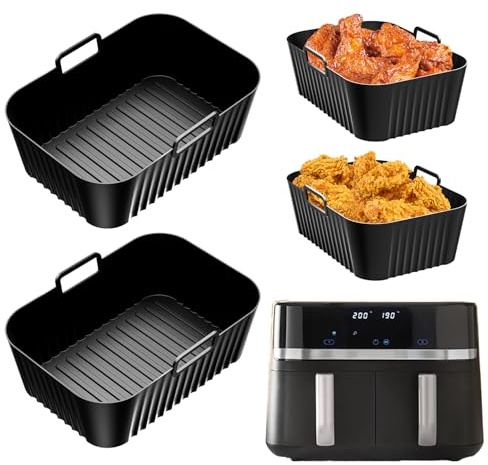 2 piezas Airfryer Molde de silicona para freidora de aire caliente, accesorios para Russell Hobbs freidora de aire caliente, 2 cámaras, 9 L, 2 x 4,5 L, reutilizable Dual Zone Rapid Airfryer Accesorios