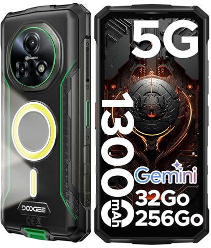 DOOGEE Fire 7 Pro Movil Indestructible, 32GB RAM+256GB ROM (TF 2TB) 6,6 IPS Android 15 Móvil Rugerizado 13000mAh/33W Octa Core, Cámara 64MP+20MP+16MP Movil Todoterreno Lámpara de 1200LM/Face ID/NFC
