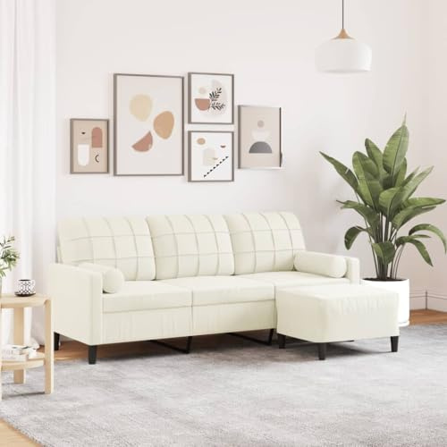 Emmtore Sofa, Couch mit Fußhocker Armlehnen Metallgestell, Polstersofa für Wohnzimmer, Loungesofa Sitzmöbel,Creme,180 cm