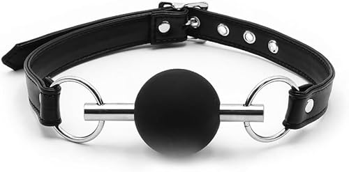 Mouth Gag SM Silicone Mouth Ball Gag Leather Metal Chain Adjustable Strap Bondage Restraints Gag Muzzles Ball Gag for Sex Play Toys SM Bite Gag