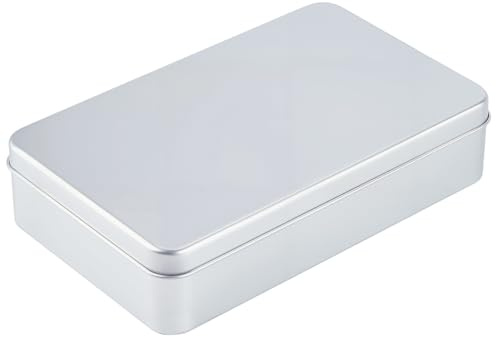 CREATCABIN Rechteckige Leere Metalldose Mit Deckel Silberfarbene Tragbare Aufbewahrungsbox Aus Metall Mehrzweckbox Für Bastelarbeiten Schmuck Kekse Haushaltsaufbewahrung 18x11x4cm