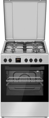 HEINNER HFSC-S66FDC-BIX Mixt Cooker, 4‑Flammen Gas‑Kochfeld • Elektrischer Backofen 65 L • 6 Backofen‑Funktionen, Timer & Grillfunktion, Unterbau‑Stauraum, Silber• 5 Jahre Garantie