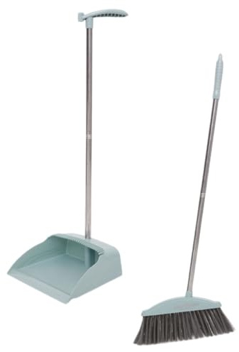 POPETPOP Set di Scopa e Paletta Semplice e Conveniente Manico in Acciaio Inox e la della Spazzatura da Angoli Stretti