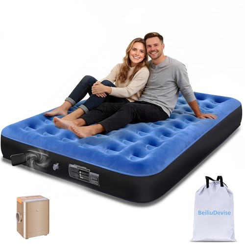 BeiliuDevise Air Mattress Queen with Built in Pump, Comfort Inflatable Blow up Mattress,Upgraded Support Structure Portable Air Bed for Camping, Guests and Home, Colchon Inflable, 650lbs Max