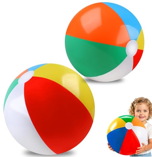 Teouuas 2 Stück Wasserball Aufblasbar, 16 Zoll Beach Ball (Sechs Farben) | Robustes PVC-Material, Leicht und Wiederverwendbar, Schnell Aufblasbar und Entleerbar, Wasserball Klein Aufblasbar
