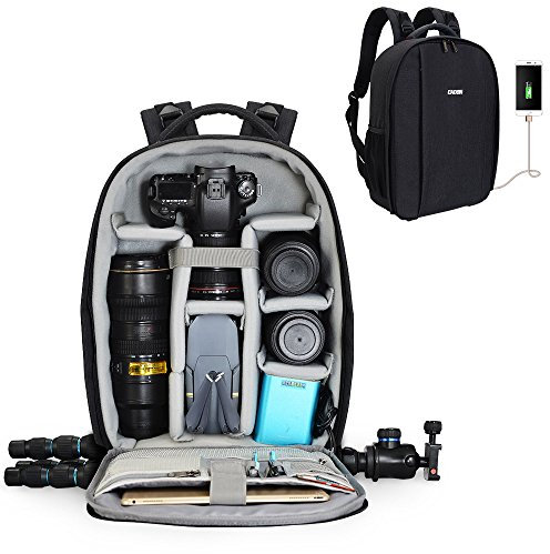 CADeN Kamerarucksack Spiegelreflex Tasche Wasserabweisend Fotorucksack mit Regenschutz Camera Backpack Bag Kompatibel mit Canon Nikon Sony 2 DSLR 7 Objektiv Stativ