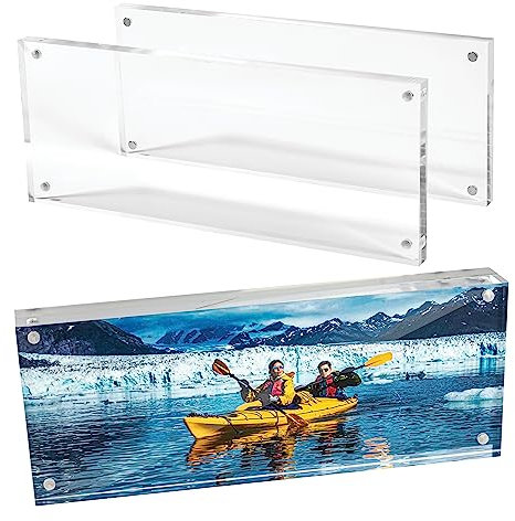 Mammoth DuraClear Cadre photo panoramique en acrylique 10 x 25 cm – Design épais et sans cadre – Idéal pour les photos, les impressions d'art et l'affichage de licence de cosmétologie