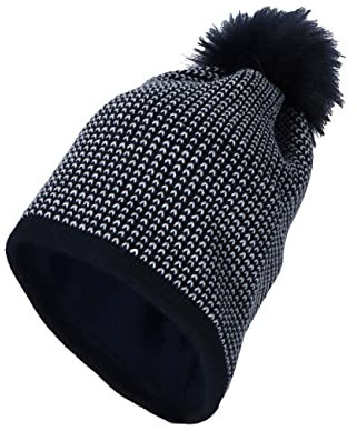 Sterntaler Baby Mädchen Mütze Baby Bommelmütze Glitzereffekt Mütze - Mütze Baby - Strick mit Kunstpelz Bommel und Glitzer - marine, 53