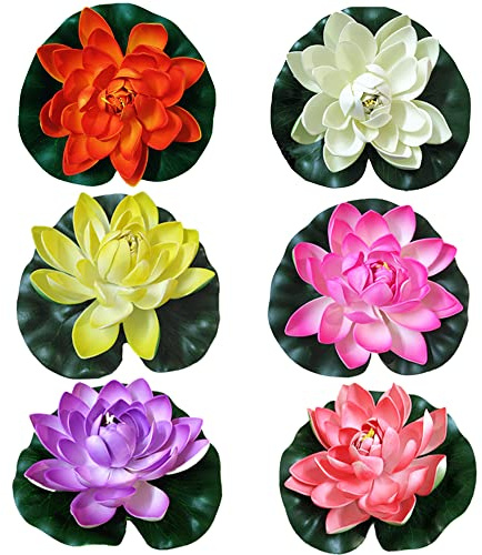 Dtoterul Schwimmende Blumen Künstliche 6 Stück Künstliche Seerosen Schwimmende Blumen ​Eva Schwimmend Wasserlilie Pflanze Seerose für Aquarium Brunnen Fischteich Gartenteich Dekoration, 18 cm
