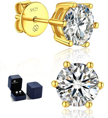 MomentWish Moissanite Ohrringe Gold 585 Ohrstecker Rosegold mit Stein | 0,6/1/2/3 Karat Ohrstecker Gold Diamant Echtes Silber Hypoallergen Schmuck Damen Geschenk für Frauen Freundin 4-7,5 mm
