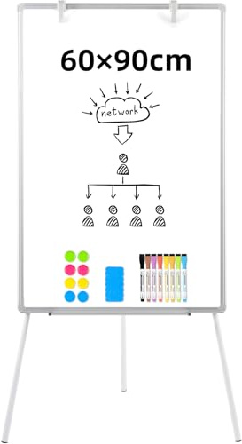 DOLLAR BOSS Flip Chart Stand, 60×90cm Magnetic Whiteboard with Adjustable Height, Flipchart Easel A1 Portable White Board