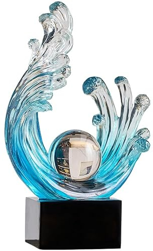 XYQXYQ Moderne abstrakte dekorative Stil-Statue, blaue abstrakte Kunst Heimdekoration, Kristall-kreisförmige-Kunstwellen-Harz-Skulptur, Büro-Schreibtisch-Ständer, Esstisch-Mitte dekorative Ästhetik (A