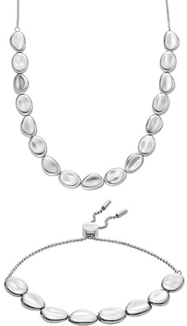 Skagen Damen Anja Pebbles Silber-Ton Edelstahl Halskette und Armband, Set