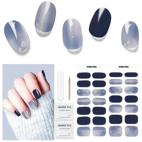 Nagelfolie UV Härtend - 28 Stück Selbstklebende Nagelfolien UV Gel Strips Herbst Nail Sticker in Salonqualität Art Stickers Weihnachten Lang Anhaltende Gel-Nagelaufkleber (Nebelblau)