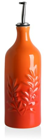 Sweejar Ceramic Olive Oil Dispenser Bottle, 20 Oz Relief Opaque Oil Cruet Protects To Reduce Oxidation, Suitable for Storage Soy Sauce, Coffee Syrup, Liquids, Set of 1 (Gradient Orange)